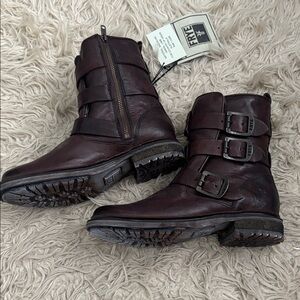Frye Dark Brown Buckle Boots